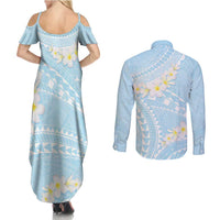 Polynesian Vintage Floral Couples Matching Summer Maxi Dress and Long Sleeve Button Shirt Azure Motifs - Polynesian Pride