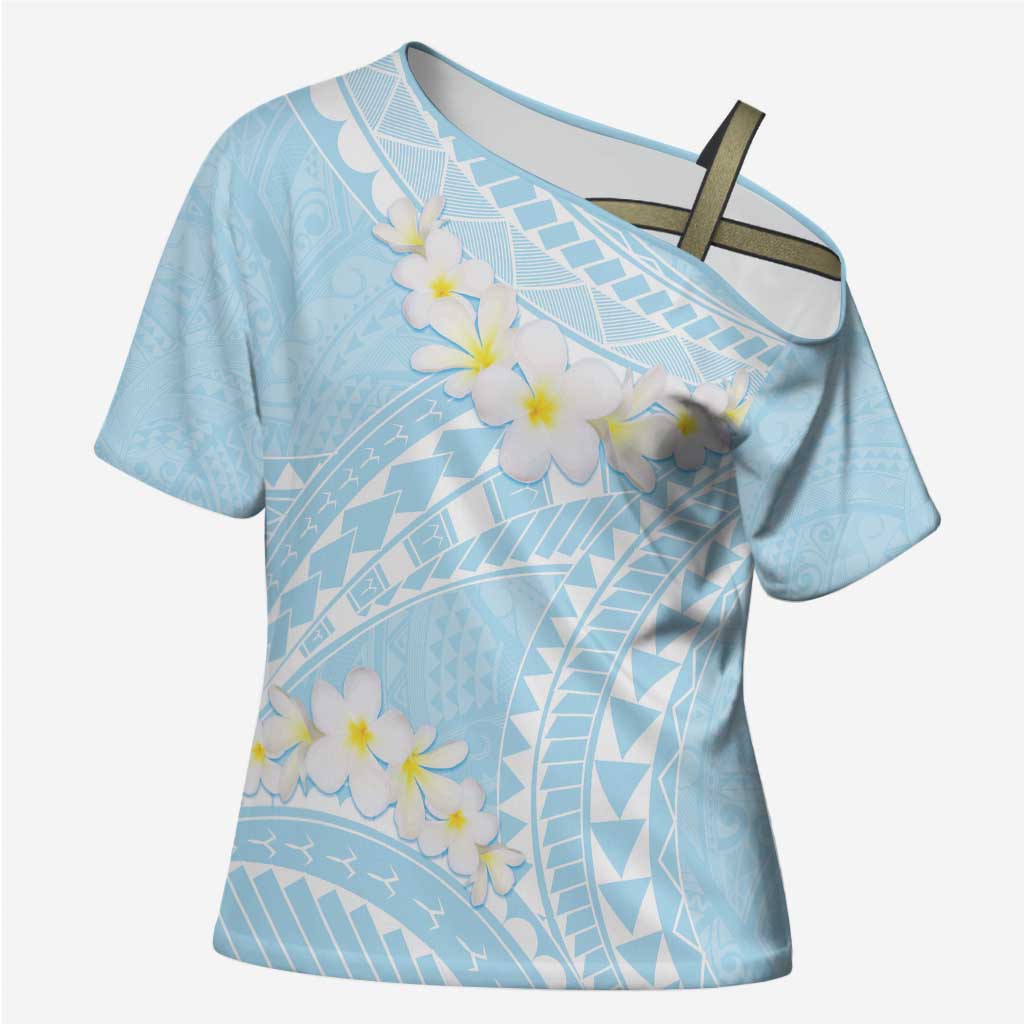 Polynesian Vintage Floral Cross Shoulder Shirt Azure Motifs - Polynesian Pride