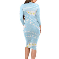 Polynesian Vintage Floral Family Matching Long Sleeve Bodycon Dress and Hawaiian Shirt Azure Motifs - Polynesian Pride