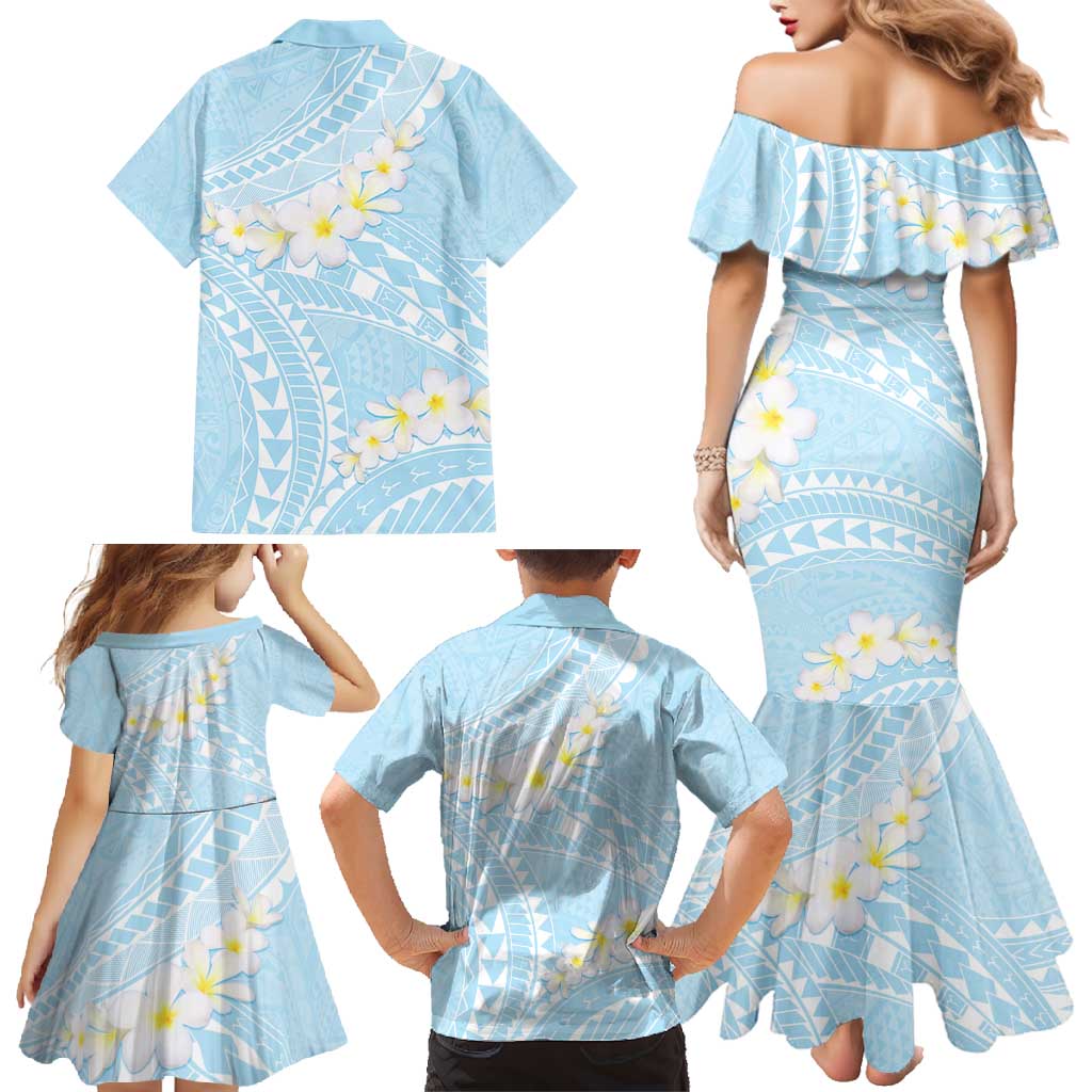Polynesian Vintage Floral Family Matching Mermaid Dress and Hawaiian Shirt Azure Motifs - Polynesian Pride