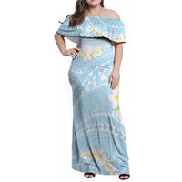 Polynesian Vintage Floral Family Matching Off Shoulder Maxi Dress and Hawaiian Shirt Azure Motifs - Polynesian Pride