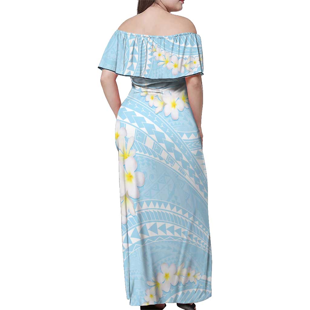 Polynesian Vintage Floral Family Matching Off Shoulder Maxi Dress and Hawaiian Shirt Azure Motifs - Polynesian Pride