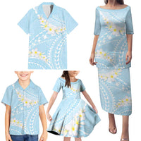 Polynesian Vintage Floral Family Matching Puletasi and Hawaiian Shirt Azure Motifs - Polynesian Pride