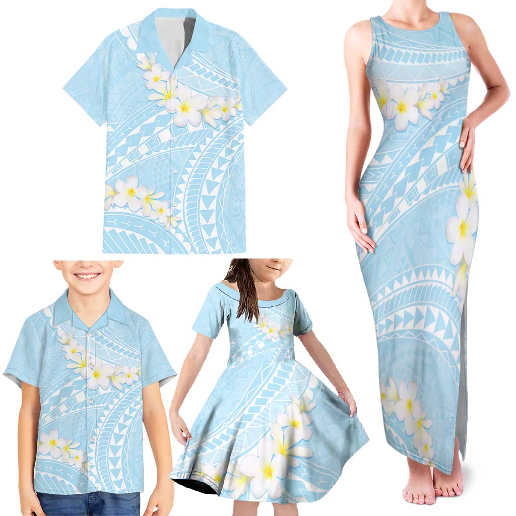 Polynesian Vintage Floral Family Matching Tank Maxi Dress and Hawaiian Shirt Azure Motifs - Polynesian Pride