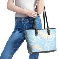 Polynesian Vintage Floral Leather Tote Bag Azure Motifs - Polynesian Pride