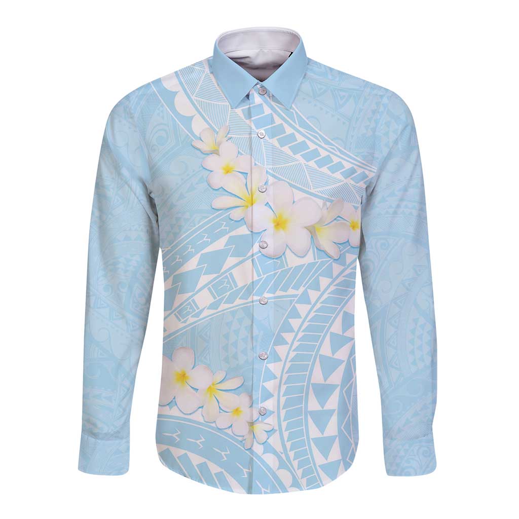 Polynesian Vintage Floral Long Sleeve Button Shirt Azure Motifs - Polynesian Pride