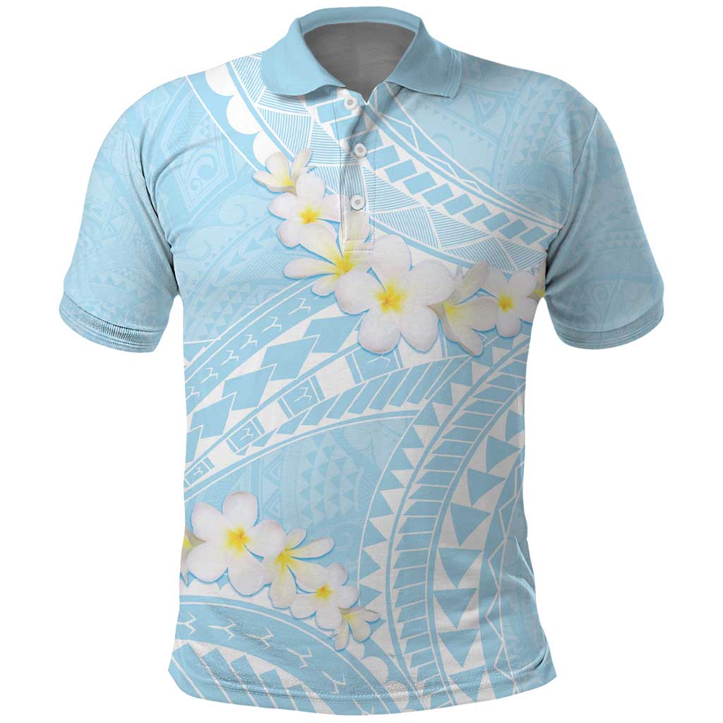Polynesian Vintage Floral Polo Shirt Azure Motifs - Polynesian Pride