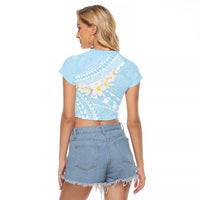 Polynesian Vintage Floral Raglan Cropped T Shirt Azure Motifs - Polynesian Pride