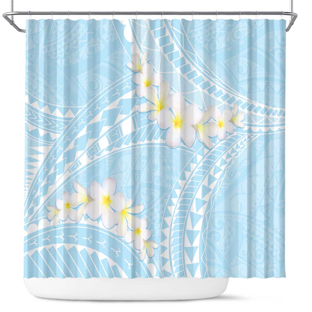 Polynesian Vintage Floral Shower Curtain Azure Motifs - Polynesian Pride