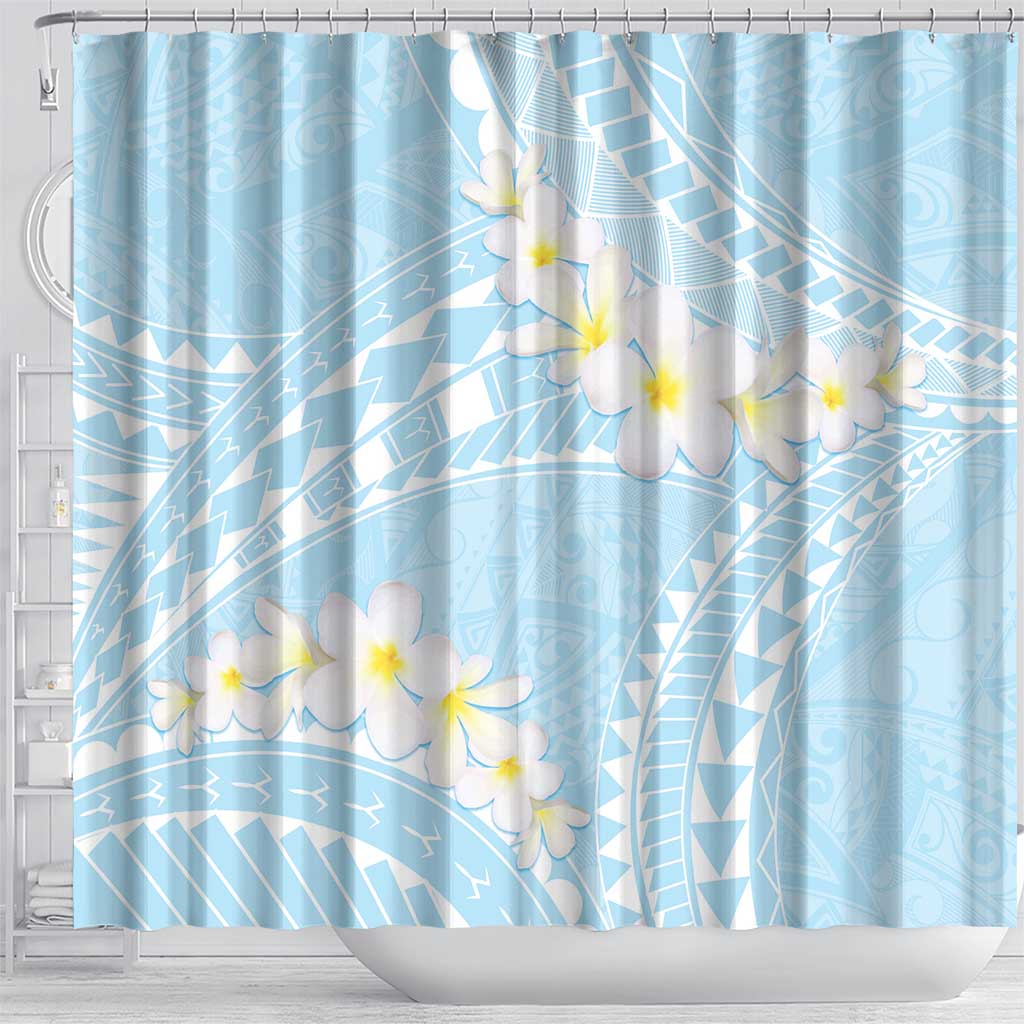 Polynesian Vintage Floral Shower Curtain Azure Motifs - Polynesian Pride