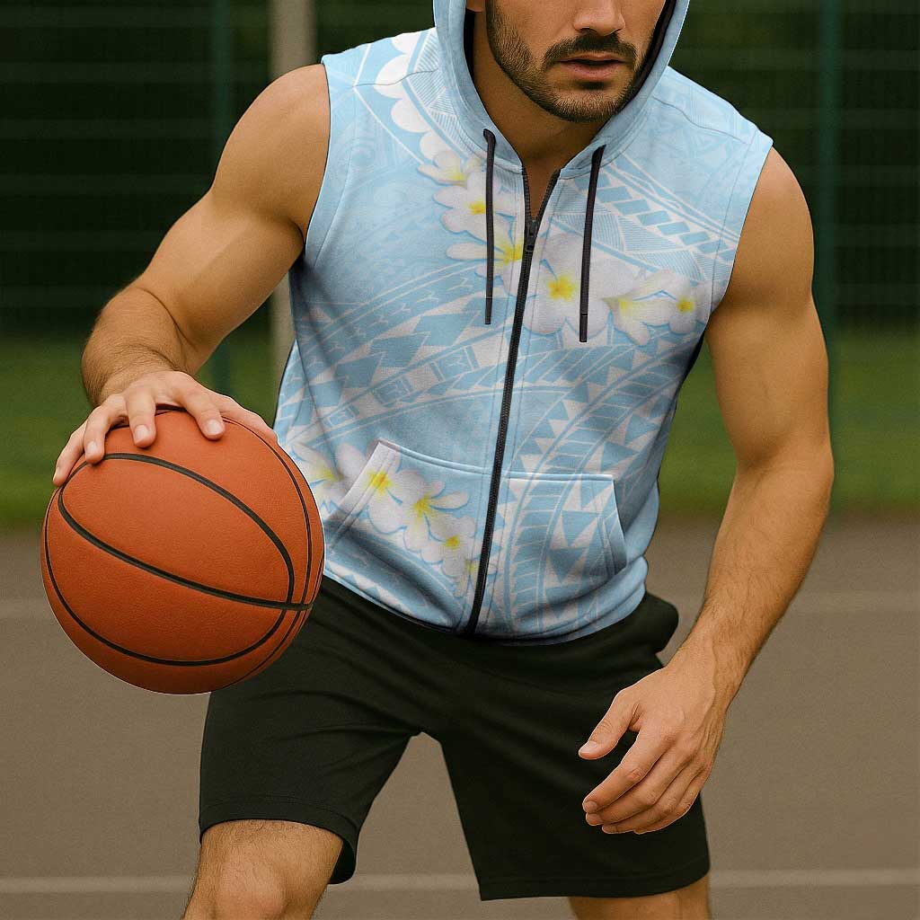 Polynesian Vintage Floral Sleeveless Zip Hoodie Azure Motifs - Polynesian Pride