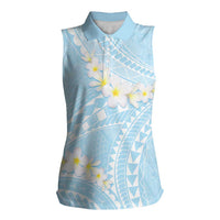 Polynesian Vintage Floral Women Sleeveless Polo Shirt Azure Motifs - Polynesian Pride