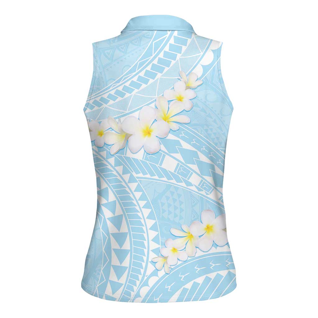 Polynesian Vintage Floral Women Sleeveless Polo Shirt Azure Motifs - Polynesian Pride