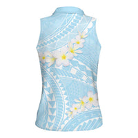 Polynesian Vintage Floral Women Sleeveless Polo Shirt Azure Motifs - Polynesian Pride