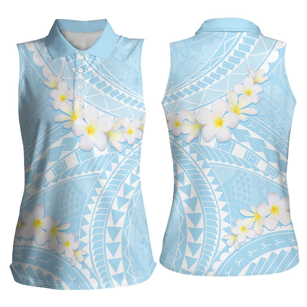 Polynesian Vintage Floral Women Sleeveless Polo Shirt Azure Motifs - Polynesian Pride