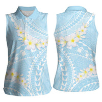 Polynesian Vintage Floral Women Sleeveless Polo Shirt Azure Motifs - Polynesian Pride