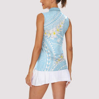 Polynesian Vintage Floral Women Sleeveless Polo Shirt Azure Motifs - Polynesian Pride