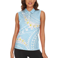 Polynesian Vintage Floral Women Sleeveless Polo Shirt Azure Motifs - Polynesian Pride