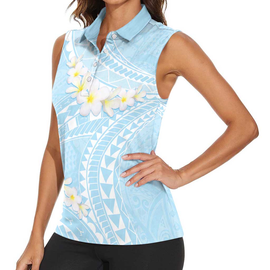 Polynesian Vintage Floral Women Sleeveless Polo Shirt Azure Motifs - Polynesian Pride