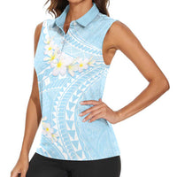 Polynesian Vintage Floral Women Sleeveless Polo Shirt Azure Motifs - Polynesian Pride