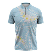 Polynesian Vintage Floral Zipper Polo Shirt Azure Motifs - Polynesian Pride