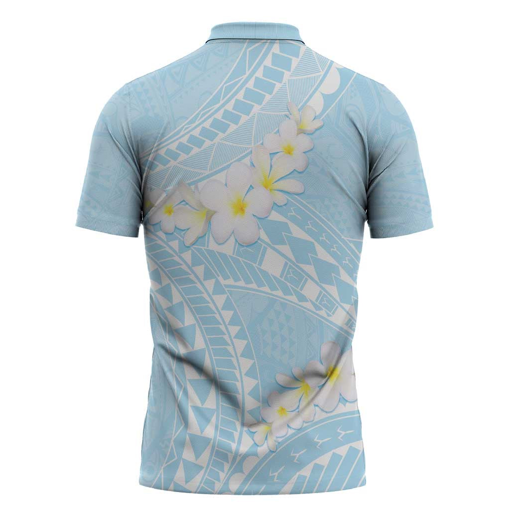 Polynesian Vintage Floral Zipper Polo Shirt Azure Motifs - Polynesian Pride