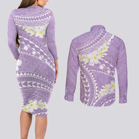 Polynesian Vintage Floral Couples Matching Long Sleeve Bodycon Dress and Long Sleeve Button Shirt Lavender Motifs - Polynesian Pride