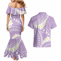 Polynesian Vintage Floral Couples Matching Mermaid Dress and Hawaiian Shirt Lavender Motifs - Polynesian Pride