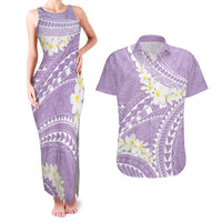 Polynesian Vintage Floral Couples Matching Tank Maxi Dress and Hawaiian Shirt Lavender Motifs - Polynesian Pride