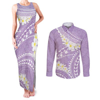 Polynesian Vintage Floral Couples Matching Tank Maxi Dress and Long Sleeve Button Shirt Lavender Motifs - Polynesian Pride