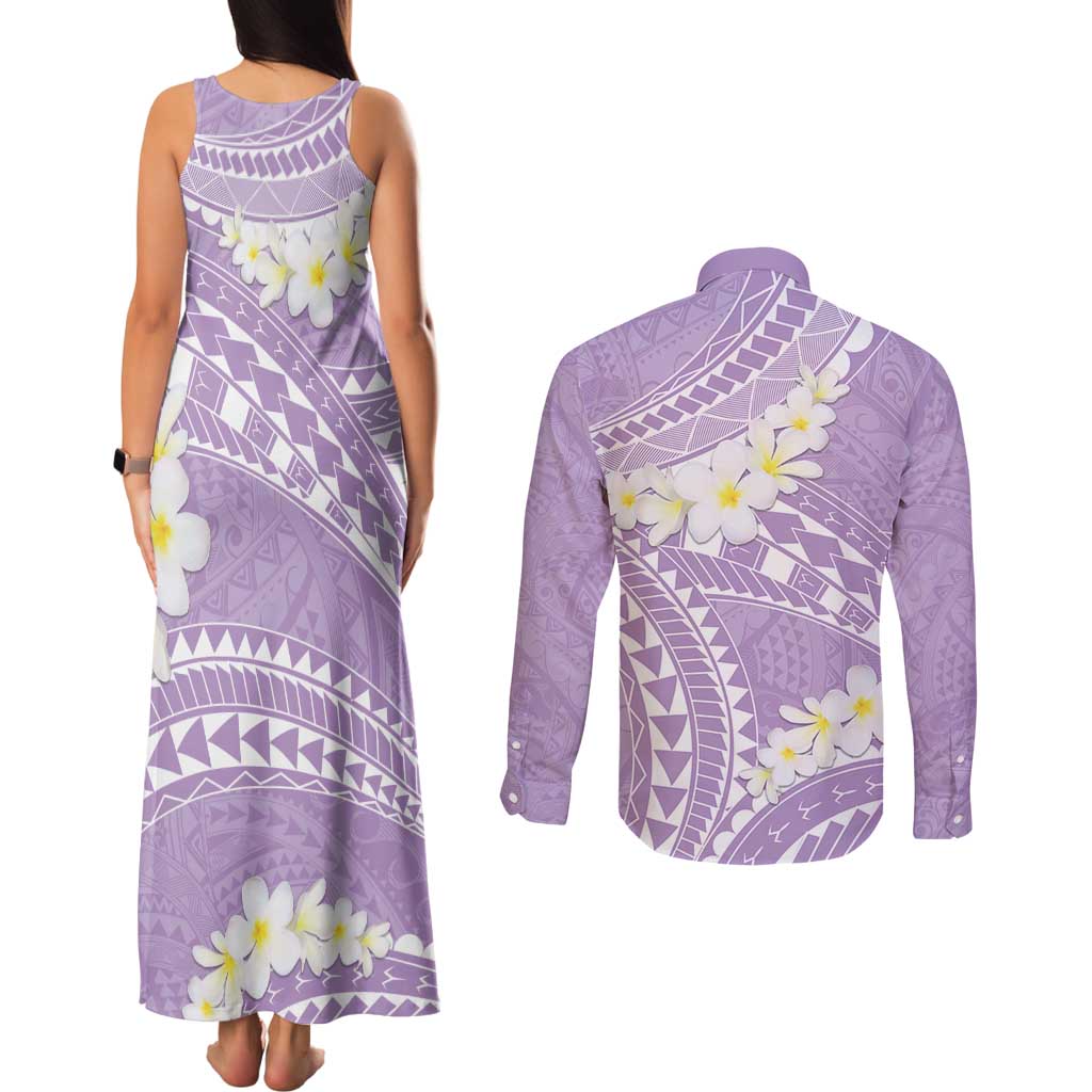 Polynesian Vintage Floral Couples Matching Tank Maxi Dress and Long Sleeve Button Shirt Lavender Motifs - Polynesian Pride