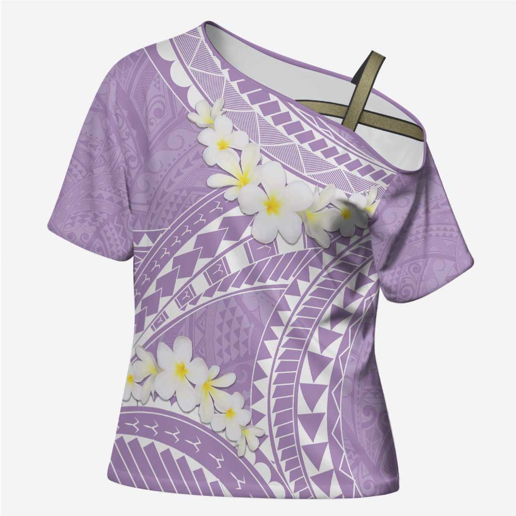 Polynesian Vintage Floral Cross Shoulder Shirt Lavender Motifs - Polynesian Pride