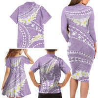 Polynesian Vintage Floral Family Matching Long Sleeve Bodycon Dress and Hawaiian Shirt Lavender Motifs - Polynesian Pride