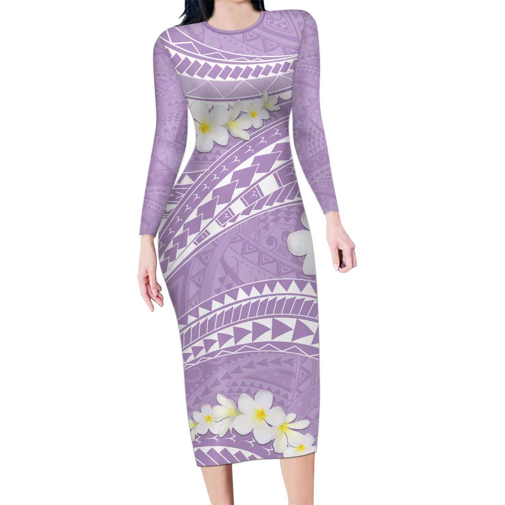 Polynesian Vintage Floral Family Matching Long Sleeve Bodycon Dress and Hawaiian Shirt Lavender Motifs - Polynesian Pride