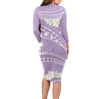 Polynesian Vintage Floral Family Matching Long Sleeve Bodycon Dress and Hawaiian Shirt Lavender Motifs - Polynesian Pride