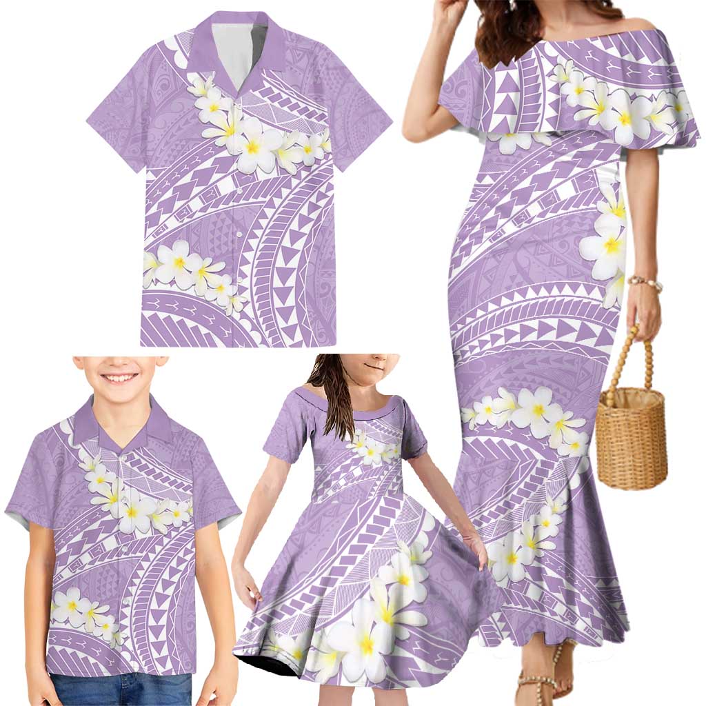 Polynesian Vintage Floral Family Matching Mermaid Dress and Hawaiian Shirt Lavender Motifs - Polynesian Pride