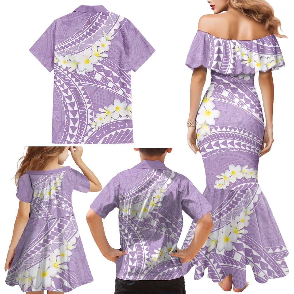 Polynesian Vintage Floral Family Matching Mermaid Dress and Hawaiian Shirt Lavender Motifs - Polynesian Pride