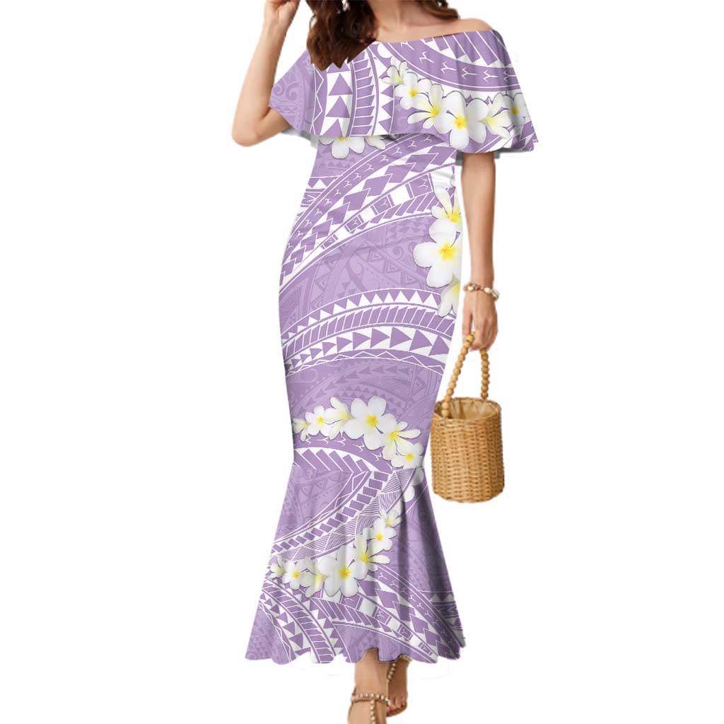Polynesian Vintage Floral Family Matching Mermaid Dress and Hawaiian Shirt Lavender Motifs - Polynesian Pride
