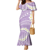 Polynesian Vintage Floral Family Matching Mermaid Dress and Hawaiian Shirt Lavender Motifs - Polynesian Pride