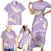 Polynesian Vintage Floral Family Matching Short Sleeve Bodycon Dress and Hawaiian Shirt Lavender Motifs - Polynesian Pride