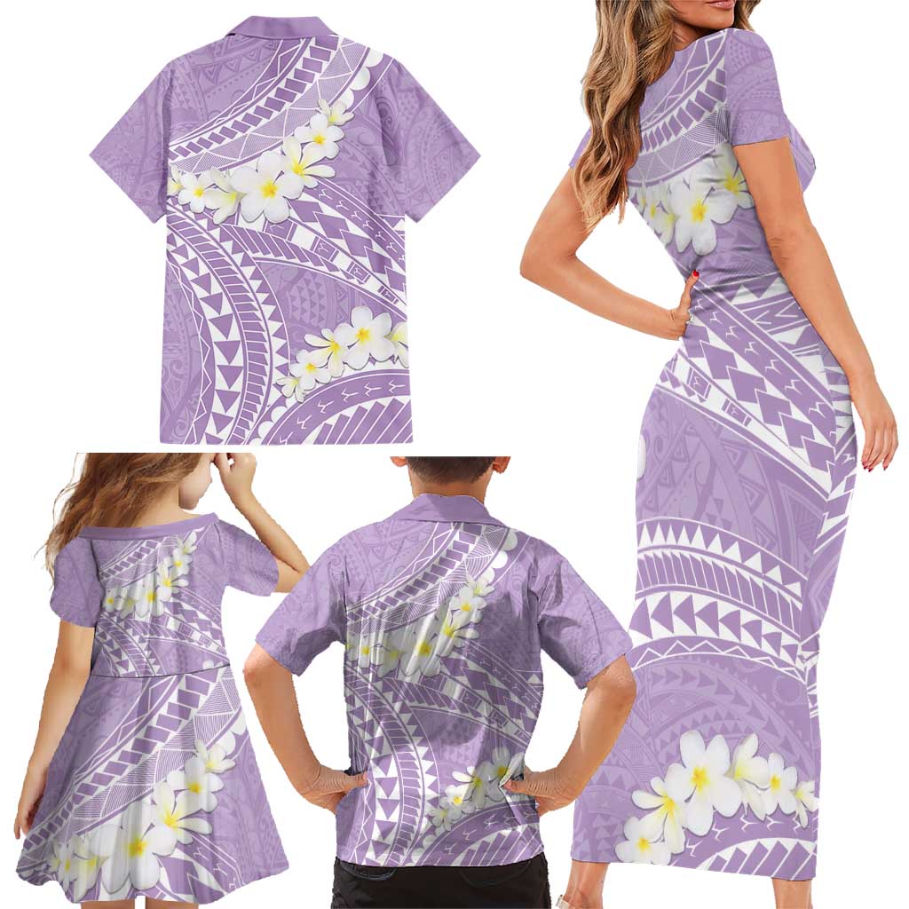 Polynesian Vintage Floral Family Matching Short Sleeve Bodycon Dress and Hawaiian Shirt Lavender Motifs - Polynesian Pride