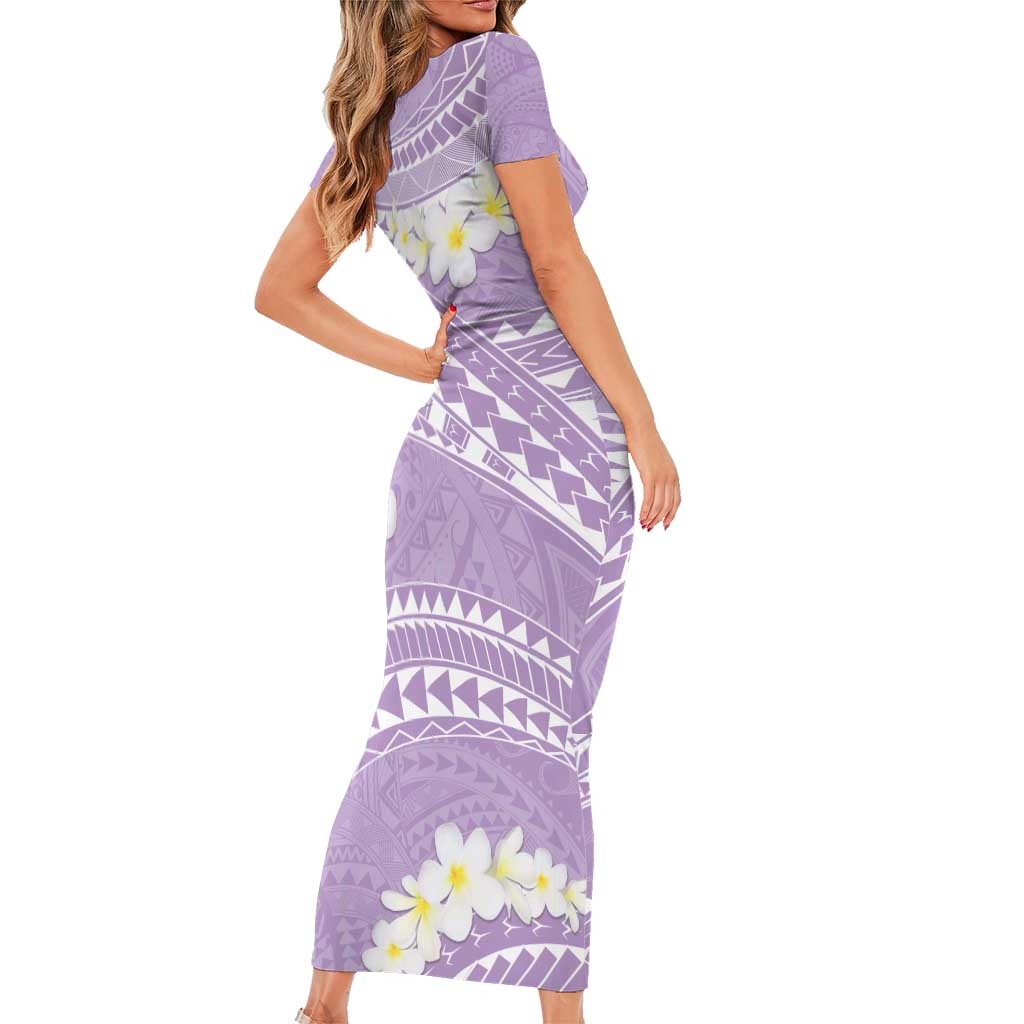 Polynesian Vintage Floral Family Matching Short Sleeve Bodycon Dress and Hawaiian Shirt Lavender Motifs - Polynesian Pride