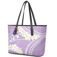 Polynesian Vintage Floral Leather Tote Bag Lavender Motifs - Polynesian Pride