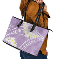 Polynesian Vintage Floral Leather Tote Bag Lavender Motifs - Polynesian Pride