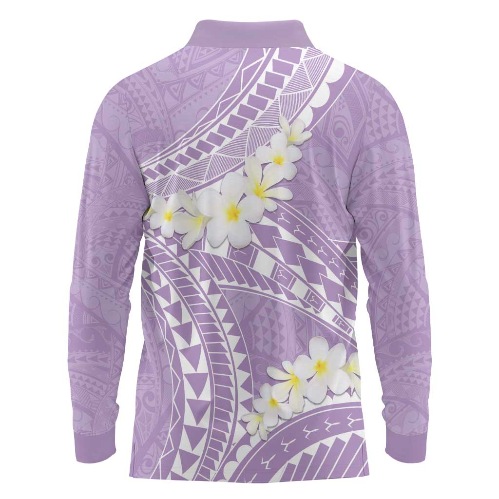 Polynesian Vintage Floral Long Sleeve Polo Shirt Lavender Motifs - Polynesian Pride