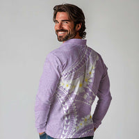 Polynesian Vintage Floral Long Sleeve Polo Shirt Lavender Motifs - Polynesian Pride