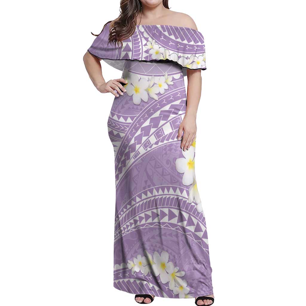 Polynesian Vintage Floral Off Shoulder Maxi Dress Lavender Motifs - Polynesian Pride