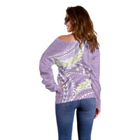 Polynesian Vintage Floral Off Shoulder Sweater Lavender Motifs - Polynesian Pride
