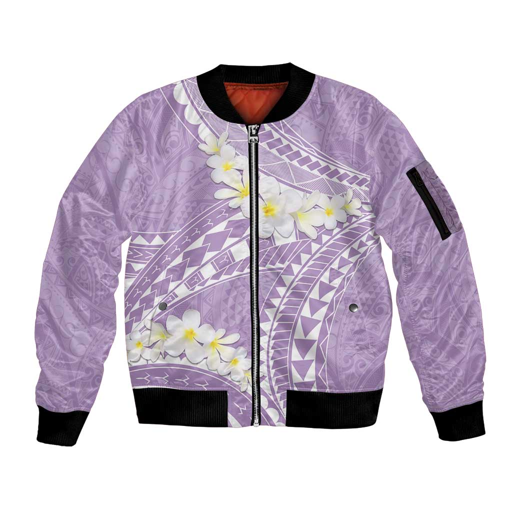 Polynesian Vintage Floral Sleeve Zip Bomber Jacket Lavender Motifs - Polynesian Pride