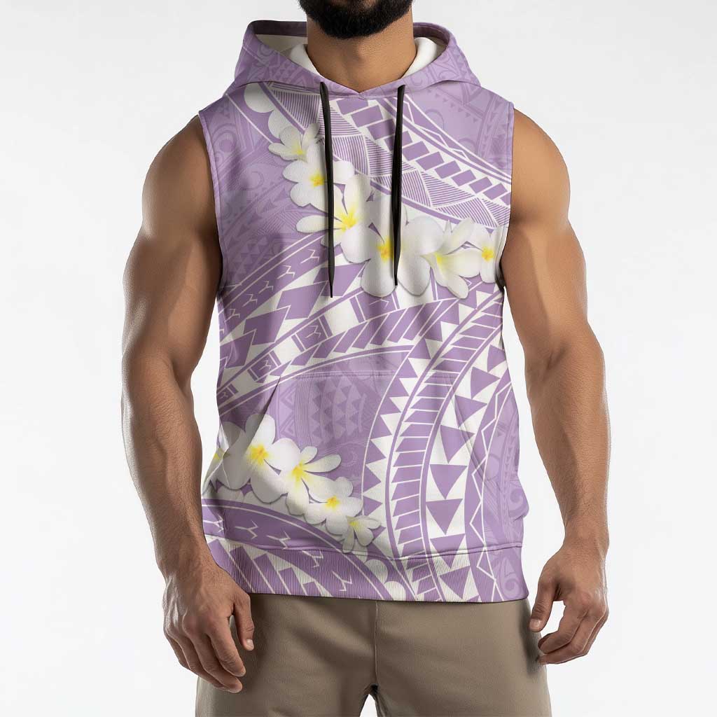 Polynesian Vintage Floral Sleeveless Hoodie Lavender Motifs - Polynesian Pride